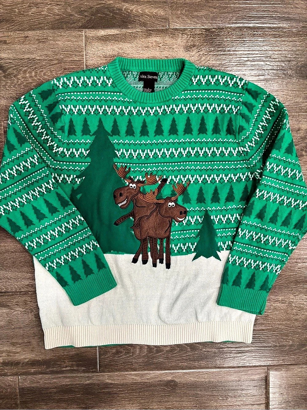Alex Stevens Men's Size L Cotton Moose Sweater Holidays Christmas Ugly Sweater